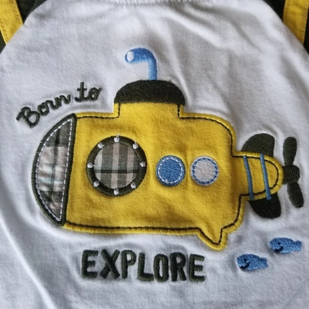 Born to Explore Carter's 3 mo olive green and yellow short/shirt set
